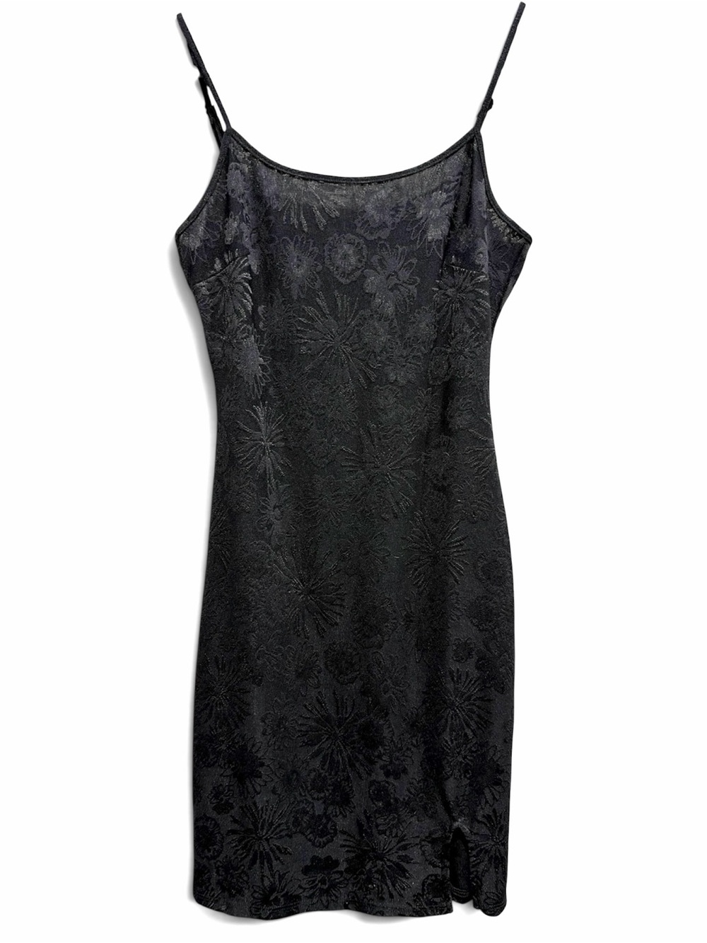 Black Tonal Floral Jacquard Slip Dress Y2K Heart & Hips L